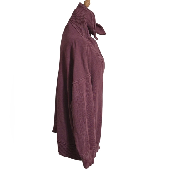 Aerie Deep Rose Pink Oversized Zip Up Quarter Zip Sweatshirt - Picture 3 of 7